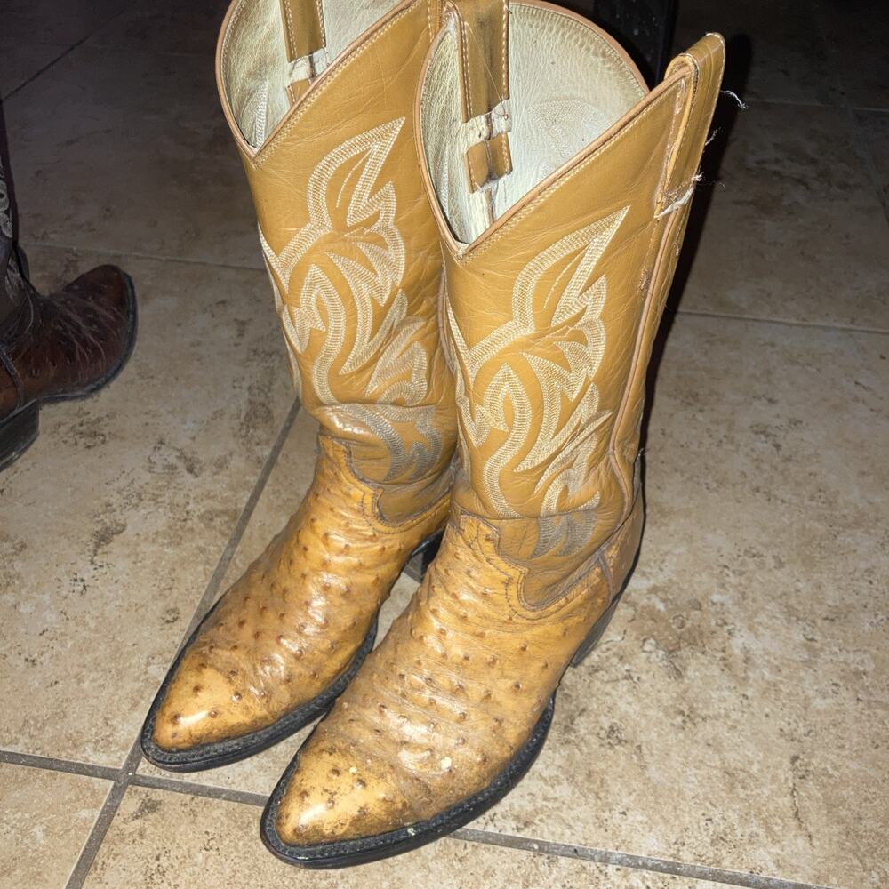 Vintage Leather Cowtown Leather Cowboy Boots Mens Size 7D Tan Ostrich